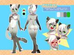  anthro blush breasts butt ear_piercing english_text eyes_closed featureless_breasts featureless_crotch feline female mammal model_sheet multiple_images nude piercing rekuuhh simple_background solo standing text 