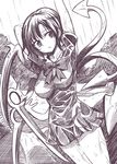  arm_behind_head arm_up asymmetrical_wings breasts dress houjuu_nue large_breasts maturiuta_sorato monochrome rain short_dress short_hair short_sleeves solo touhou wet wet_clothes wings 