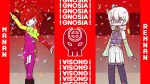  1boy bare_shoulders blunt_bangs corruption detached_sleeves earrings fingerless_gloves ganbin gloves gnosia grey_hair hair_between_eyes heart heart_earrings high_ponytail hood hoodie jewelry long_hair long_sleeves looking_at_viewer mesmerizer_(vocaloid) parody ponytail purple_eyes red_hair remnan_(gnosia) short_hair smile sq_(gnosia) style_parody tattoo 