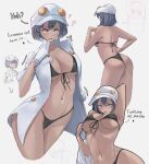  1girl absurdres aether_foundation_employee aether_foundation_uniform black_bra black_hair black_panties bob_cut bra breasts brown_hair calmgreentori dark-skinned_female dark_skin gloves hat highres open_mouth panties pokemon pokemon_sm short_hair short_sleeves smile underwear white_gloves white_hat 
