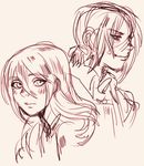  christa_renz freckles long_hair looking_at_viewer monochrome shingeki_no_kyojin short_hair sketch sybylle ymir_(shingeki_no_kyojin) 