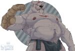 2025 absurd_res alternate_species anthro areola armpit_hair barazoku bear belly belly_overhang biceps big_muscles blood bodily_fluids body_hair border bottomwear bruised chest_hair clothed clothing conquest_(invincible) eyebrows facial_hair flexing flexing_bicep fur furrification happy_trail hi_res huge_muscles image_comics invincible_(image_comics) loincloth male mammal manly mature_anthro mature_male musclegut muscular muscular_anthro muscular_male mustache narrowed_eyes navel nipples pants pecs polar_bear prosthetic prosthetic_arm prosthetic_limb pubes scar simple_background skimpybun solo standing thick_arms topless topless_anthro topless_male tuft ursine vein viltrumite watermark white_border