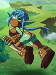  &lt;3 activision blue_hair breasts butt daggers elf empty_eyes female green_skin grimphantom hair humanoid not_furry one_eye_closed ponytail skin-tight skylanders solo stealth_elf wink 