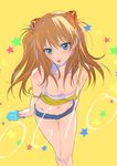  :p bangs bare_shoulders blue_eyes blue_shorts blush bow bow_bra bra breasts casual cleavage collarbone crop_top dated diagonal_stripes food food_on_face frills from_above groin hair_ornament highres holding ice_cream leaning_forward legs_together light_brown_hair long_hair looking_at_viewer midriff morikura_en nail_polish navel neon_genesis_evangelion open_fly popsicle red_nails short_shorts shorts simple_background skinny small_breasts solo souryuu_asuka_langley standing star starry_background strap_slip striped thigh_gap tongue tongue_out two_side_up underwear white_bra yellow_background 