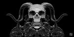  armor black horns lilac_(pfeasy) monochrome original skull waifu2x 