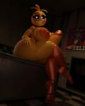  absurdres ass breasts chica crossed_legs feversfm five_nights_at_freddy&#039;s five_nights_at_freddy&#039;s_2 futanari highres huge_ass huge_breasts huge_penis large_breasts looking_at_viewer navel penis smile solo toy_chica 