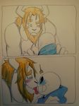  asgore_dreemurr blush kissing licking male male/male muscular muscular_male sans_(undertale) size_difference sweetskull tongue tongue_out undertale video_games 
