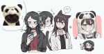  2girls animal_ears bang_dream! bang_dream!_it&#039;s_mygo!!!!! black_choker black_hair black_jacket black_shirt blue_eyes blush brown_hair cat cat_ears cat_girl cat_tail choker clothed_female_nude_male commentary_request criangle_k. heart jacket kemonomimi_mode long_hair medium_hair mole mole_under_eye multiple_girls nude o-ring open_mouth panda purple_eyes red_shirt shiina_taki shirt sweatdrop tail white_jacket yahata_umiri 