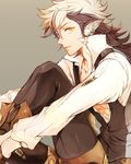  animal_ears black_hair fire_emblem fire_emblem_if flannel_(fire_emblem_if) grey_background long_hair male_focus multicolored_hair open_mouth scar simple_background sitting solo tail torisudesu two-tone_hair white_hair wolf_ears wolf_tail yellow_eyes 