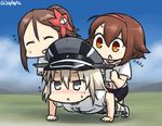  :&lt; :d ^_^ ahoge all_fours alternate_costume amagi_(kantai_collection) beamed_eighth_notes bismarck_(kantai_collection) blush brown_eyes brown_hair cable cellphone closed_eyes closed_mouth commentary dated earphones eighth_note exercise flying_sweatdrops hair_ornament half_note hamu_koutarou holding kantai_collection long_hair multiple_girls musical_note open_mouth phone ponytail push-ups quarter_note riding shiratsuyu_(kantai_collection) shirt short_hair silver_eyes silver_hair sketch smartphone smile sportswear sweat t-shirt v-shaped_eyebrows 