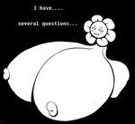  big_breasts blush breasts crossgender english_text female flora_fauna flowey_the_flower huge_breasts hyper hyper_breasts monochrome plant solo text undertale unknown_artist video_games 