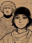  2girls a-king ali_(otoyomegatari) beard black_hair closed_mouth facial_hair highres iranian_clothes multiple_girls otoyomegatari smile turban uzbek_clothes 