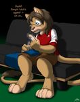  catminkshiro clothing feline lion male mammal needle plushie sewing shirt shorts sofa t-shirt theo_winters transformation 