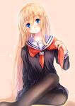  ar_nosurge black_legwear blonde_hair blue_eyes blush ciel_nosurge ionasal_kkll_preciel long_hair mogupon pantyhose solo surge_concerto uniform 