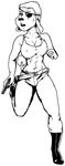  anthro boots caprine clothing doug_winger eye_patch eyewear female footwear gun looking_at_viewer mammal monochrome ranged_weapon sheep weapon 