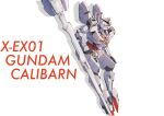  2371_p absurdres beam_cannon character_name commentary energy_cannon english_text green_eyes gundam gundam_calibarn gundam_suisei_no_majo highres holding_cannon mecha mobile_suit no_humans robot science_fiction solo thrusters v-fin white_background 