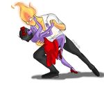  anthro arachnid arthropod dancing duo elemental eyewear female fire_elemental glasses grillby humanoid male male/female muffet simple_background t1nk3r-t0y undertale video_games white_background 