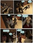 3d_(artwork) american_bulldog anthro bulldog canid canine canis capture chuckwalla comic daz_studio_(artwork) digital_media_(artwork) domestic_dog fight gun handgun hi_res hold_up iguanid inside lizard male mammal mastiff molosser perturbedmania politics ranged_weapon reptile revolver scalie speech_bubble weapon