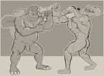 balls blocking bodily_fluids butt duo fight foreskin generation_1_pokemon genitals hi_res hunter-husky machamp male male/male muscular muscular_male navel nintendo nipples nude overweight overweight_male penis pokemon pokemon_(species) punch sweat venusaur