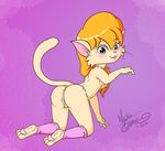  2016 anthro anus blonde_hair blush breasts butt cat cleo_catillac clothing feline female fur green_eyes hair heathcliff_&amp;_the_catillac_cats legwear looking_at_viewer mammal nekostar nude open_mouth pussy smile solo tongue 