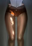 bad_id bad_pixiv_id brown_legwear cameltoe cross_print dripping front-seamed_legwear grey_background legs_apart lower_body mercy_(overwatch) mugyaclan no_pants orange_panties out_of_frame overwatch panties panties_under_pantyhose pantyhose pussy_juice pussy_juice_drip_through_clothes seamed_legwear see-through solo torn_clothes torn_legwear underwear 