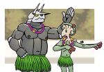abs aggron anthro barefoot beach belly biceps big_muscles biped breloom clothed clothing curtis_sara_taylor dancing dot_eyes duo feet femboy flower flower_necklace generation_3_pokemon grass_skirt green_body green_scales grey_body grey_scales hawaiian hi_res hula hula_dancer hula_dancing hunter-husky lei luau male male/male musclegut muscular muscular_male navel nintendo nipples non-mammal_nipples plant plantigrade pokemon pokemon_(species) pupils red_body red_scales scales scalie simple_background simple_eyes three-quarter_view topless topless_anthro topless_male trenton_liddle triceps yellow_sclera
