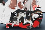  anal animal_genitalia balls black_body black_fur black_nose blue_eyes canid canine duo ear_piercing ear_ring feral feral_on_feral feral_penetrated feral_penetrating feral_penetrating_feral fur genitals grey_body grey_fur hi_res killthe_demon lying male male/male male_penetrated male_penetrating male_penetrating_male mammal nava_(nava) on_back oral penetration piercing pink_tongue red_body red_fur rimming ring_piercing sex sheath sheath_penetration sheath_play side_view tongue white_balls white_body white_fur white_sheath yipsky 