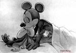  anthro bed_sheet bedding black_nose blush disney eyes_closed female kissing male male/female mammal mickey_mouse minnie_mouse monochrome mouse nude rodent romantic_couple twistedterra 