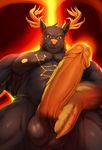  2016 antlers balls big_penis black_fur cervine deer first_person_view fur hand_on_penis horn justmegabenewell looking_down low-angle_view male mammal orion_(truedesire) penis precum red_eyes simple_background solo standing submissive submissive_pov sweat vein veiny_penis worm&#039;s-eye_view yellow_nose 