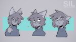 2017 ambiguous_gender anthro blue_eyes bust_portrait character_name clothing digital_drawing_(artwork) digital_media_(artwork) domestic_cat ellipsis english_description english_text eye_through_hair eyebrow_through_hair eyebrows eyewear felid feline felis fur glasses grey_body grey_clothing grey_fur grey_hair grey_sweater grey_topwear hair hi_res male_(lore) mammal multiple_expressions notglacier portrait silvermist_(notglacier) solo sweater telegram_sticker text topwear translucent translucent_hair wearing_glasses