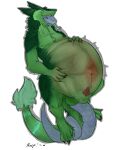 all_the_way_through anthro balls claws close_to_bursting duo feral fur genitals green_body green_fur head_in_mouth hi_res implied_popping kal-meris_(lofinebulae) lofinebulae long_tail male male/male maven_(tox-eye-ceazy) penetration penis penis_tip prism_basilisk red_body red_skin saggy_balls sergal sharp_teeth tail teeth tight_belly vore