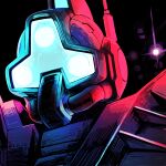  assault_visor blue_visor commentary gelgoog_(gquuuuuux) glowing glowing_eye gundam gundam_gquuuuuux highres joey_the_lazy mecha mecha_focus mobile_suit no_humans portrait purple_eyes radio_antenna red_gundam robot science_fiction solo_focus 