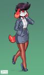 2025 absurd_res anthro beagle black_bottomwear black_clothing black_footwear black_hair black_high_heels black_skirt bottomwear breasts brown_eyes canid canine canis clothed clothed_anthro clothed_female clothing domestic_dog ear_piercing ear_ring female footwear fur hair hi_res high_heels hunting_dog jamoart jenny_beagle legwear looking_at_viewer mammal multicolored_body multicolored_fur pantyhose piercing red_body red_fur ring_piercing scent_hound secretary shirt shoes skirt solo tail topwear two_tone_body two_tone_fur white_body white_clothing white_fur white_shirt white_topwear