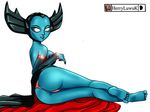  activision blue_skin butt clothing dress elf empty_eyes herryluwuk hex_(skylanders) humanoid not_furry seductive simple_background skylanders solo undead 