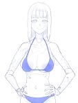 1girl android artist_request bikini blame! blue_bikini breasts cibo cleavage closed_mouth cyberpunk cyborg joints large_breasts looking_at_viewer medium_hair pale_skin robot_joints simple_background smile solo standing swimsuit white_background white_hair 