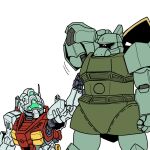  arm_behind_head arm_up assault_visor gelgoog gelgoog_(gquuuuuux) green_visor gundam gundam_gquuuuuux holding it&#039;s_not_you_sit_down kotojima_motoki mecha mecha_focus meme mobile_suit mobile_suit_gundam name_connection no_humans one-eyed robot scene_reference science_fiction shield simple_background white_background zeon 