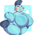 anthro big_breasts blue_body breasts female generation_3_pokemon hi_res lightmizano marshtomp nintendo orange_eyes pokemon pokemon_(species) pupils simple_background solo thick_thighs white_pupils