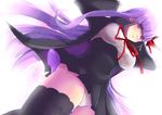  bb_(fate)_(all) bb_(fate/extra_ccc) black_dress black_legwear blush commentary_request dress fate/extra fate/extra_ccc fate_(series) hair_ribbon jacket lace lace-trimmed_thighhighs long_hair looking_at_viewer neck_ribbon open_clothes open_jacket panties pantyshot pantyshot_(standing) purple_eyes purple_hair red_ribbon ribbon short_dress smile solo standing thighhighs underwear very_long_hair white_panties yude 