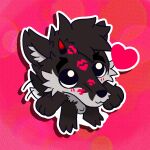 balls big_eyes canid canine canis chibi dantalos demon genitals hi_res hybrid kiss_mark lipstick makeup male mammal mrdarknesswolf penis small_balls small_penis solo sticker tail tail_motion tailwag telegram_sticker toony wolf