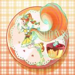  1girl absurdres animal_ears arisugawa_himari artist_name blunt_bangs bow bow_choker chinese_commentary choker clenched_hand commentary_request cure_custard dress dress_bow drill_hair earrings elbow_gloves food food-themed_hair_ornament frilled_dress frilled_socks frills from_side full_body gloves green_outline hair_ornament hairband high_heels high_side_ponytail highres inhan jewelry kneehighs large_tail leg_up long_hair open-toe_shoes orange_background orange_bow orange_eyes orange_hair orange_shoes outline paw_socks plaid_background plate pleated_dress precure pudding red_choker running shadow shoes short_dress short_sleeves socks solo sphere_earrings squirrel_ears squirrel_girl squirrel_tail tail watermark white_gloves white_hairband white_sleeves yellow_bow yellow_dress yellow_socks 