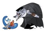 akada anthro blue_body canid canine canis cloak clothing coiling creepy_face crossover death_(puss_in_boots) disney dreamworks facial_markings fangs female feral fox fur fuzzy gary_de&#039;snake grey_body grey_fur group head_markings hi_res hi_there judy_hopps lagomorph leaning leaning_backward leaning_forward leporid looking_at_another looking_down looking_up male mammal markings mask_(marking) narrowed_eyes nervous nick_wilde open_mouth open_smile orange_body orange_fur poncho puss_in_boots_(franchise) rabbit red_eyes reptile scalie scared signature simple_background size_difference smile snake teeth trio white_background wide_eyed wolf zootopia