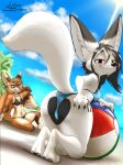 autumn_mocca_(rookie_fox) ball beach beach_ball bikini bikini_bottom bikini_top canid canine clothing female fox hi_res inflatable link6432 mammal swimwear two-piece_swimsuit