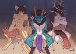 absurd_res amphyr_(kyzermutt) animal_genitalia animal_penis anthro antlers athletic athletic_anthro athletic_male balls bedroom_eyes big_balls big_penis canid canine chair deer dragon equine_genitalia equine_penis erection fur furniture furred_dragon furred_scalie genitals group half-erect hi_res horn huge_penis hybrid hybrid_genitalia hybrid_penis hyper hyper_genitalia hyper_penis knot knotted_equine_penis knotted_penis kyzermutt looking_at_viewer male mammal masturbation mythological_creature mythological_scalie mythology narrowed_eyes nipples penis scalie seductive spread_legs spreading tapering_penis tongue tongue_out trio unit_04 unit_no04 vein veiny_penis