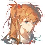  1girl blue_eyes blue_outline blue_vest brown_hair chinese_commentary closed_mouth collar commentary_request cropped_torso expressionless eyelashes gradient_outline hairpods highres long_hair looking_at_viewer neck_ribbon neon_genesis_evangelion outline pointy_nose red_outline red_ribbon ribbon school_uniform shirt solo souryuu_asuka_langley tokyo-3_middle_school_uniform two_side_up vest watermark weibo_watermark white_background white_shirt z-ho 