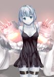  battleship_hime battleship_hime_(cosplay) black_dress blue_eyes blush breasts cosplay dress grey_skin hat hat_removed head_tilt headwear_removed highres kantai_collection kirimori_toya looking_at_viewer medium_breasts pale_skin shinkaisei-kan short_dress short_hair silver_hair solo tentacles thigh_strap turret wo-class_aircraft_carrier 