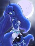  2016 absurd_res ambris anthro anthrofied blue_eyes blue_hair butt_pose clothed clothing constellation cutie_mark dress equine eyelashes feathered_wings feathers female friendship_is_magic full_moon hair hi_res horn long_hair looking_at_viewer mammal moon my_little_pony night princess princess_luna_(mlp) royalty sky solo star winged_unicorn wings 