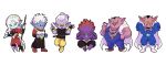  1girl 6+boys absurdres abura_(dragon_ball) armor barefoot belt black_belt black_bodysuit black_facial_hair black_gloves black_hair black_nails black_pants black_shirt blue_pants blue_shirt blue_skin blue_tongue bodysuit boots breasts brother_and_sister cape character_logo chibi chibi_only clenched_hands clothing_cutout colored_sclera colored_skin colored_tongue commentary_request covered_pectorals crossed_arms d_norainu_b dabura demon_boy demon_girl dragon_ball dragon_ball_daima dragon_ball_heroes dragon_ball_online dragon_ball_xenoverse dragon_ball_z earrings facial_hair family fangs father_and_daughter father_and_son fin_(dragon_ball) fingerless_gloves fu_(dragon_ball) gloves grandfather_and_grandson grin high_heels highres holding holding_staff horns husband_and_wife index_finger_raised jewelry juliet_sleeves large_ears long_hair long_sleeves looking_at_viewer mira_(dragon_ball) mother_and_son multicolored_bodysuit multicolored_skin multiple_boys muscular muscular_male mustache necklace open_mouth pants parent_and_child pectorals pink_horns pink_skin plump plunging_neckline pointy_ears ponytail potara_earrings puffy_sleeves purple_belt purple_eyes purple_lips purple_skin red_bodysuit red_eyes red_sclera red_skin round_eyewear sheath sheathed shirt short_hair siblings singlet skull_necklace slit_pupils smile smirk sphere_earrings staff stomach_cutout sword tendril tinted_eyewear tongue tongue_out topless_male towa_(dragon_ball) uncle_and_nephew underboob undercut very_short_hair wakizashi weapon weapon_on_back white_armor white_background white_belt white_boots white_cape white_hair widow&#039;s_peak yellow-tinted_eyewear yellow_boots yellow_pants yellow_sclera 