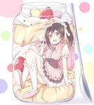  black_hair cake chiro dress female headphones love_live!_school_idol_project person_in_container pink_eyes ribbon solo sweets twintails yazawa_nico 