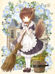  animal_ears apron bad_id bad_pixiv_id broom brown_hair bucket bug building butterfly child collar dress floral_background flower frilled_dress frills full_body gold goshujin-sama_to_kemonomimi_no_shoujo_meru holding insect itou_hachi looking_at_viewer maid maid_apron mary_janes mel_(goshujin-sama_to_kemonomimi_no_shoujo_meru) orange_eyes outdoors pantyhose shoes short_hair short_sleeves sky solo tail white_legwear window 
