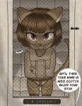 angry anthro asylum bodily_fluids brown_body brown_eyes brown_hair colored crying dialogue door ears_up english_text felid feline felis female hair ivy_pepper lackadaisy low-down mammal padded_room plaque restrained restrained_arms restraints solo straitjacket tagme tail tears text window